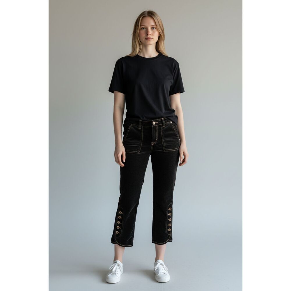 LOFT Ann Taylor Marisa Women's Black Corduroy Crop Pants Size 10 Button Cuffs